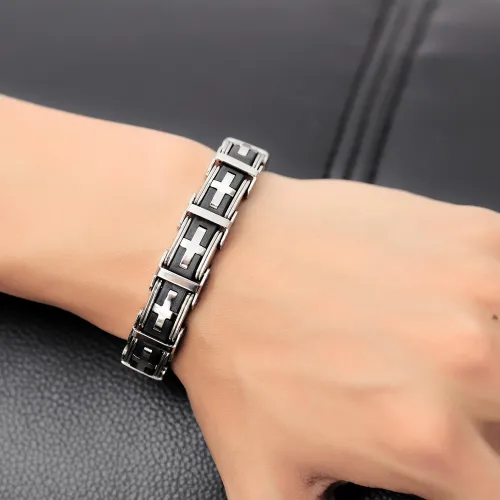 Wholesale Stainless Mens Steel & Silicone Cross Bracelet