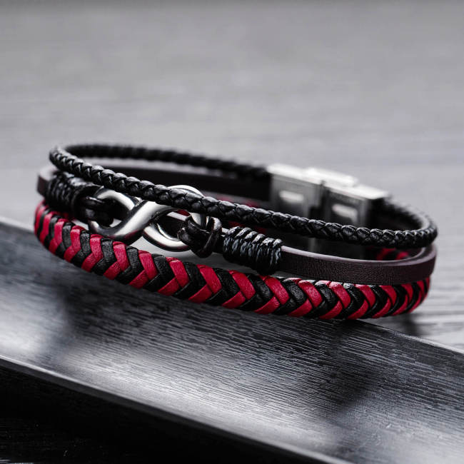 Wholesale Infinity Love Red and Black Leather Multilayer Bracelet