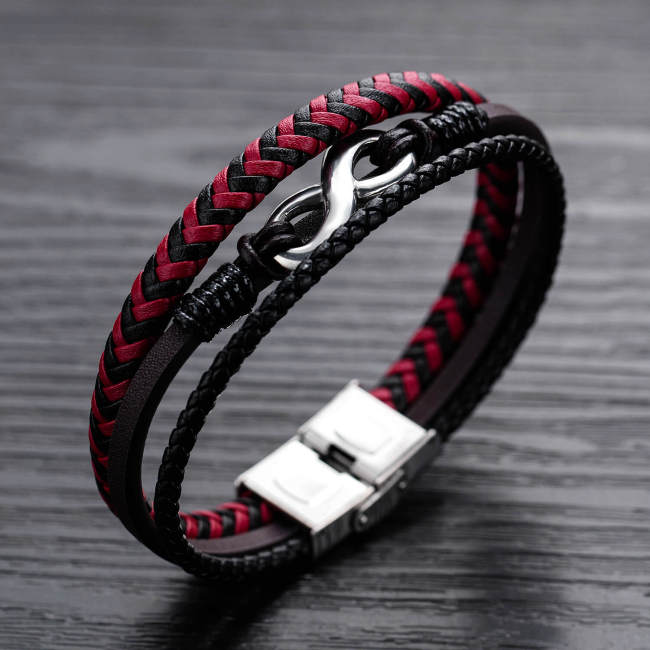 Wholesale Infinity Love Red and Black Leather Multilayer Bracelet