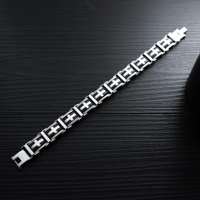 Wholesale Stainless Mens Steel & Silicone Cross Bracelet