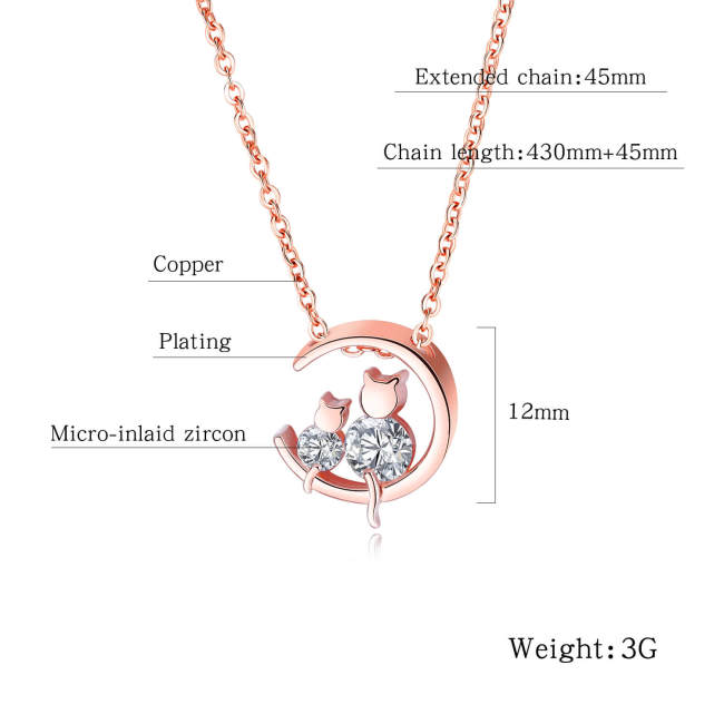 Wholesale Copper Mother and Baby Cat Moon Pendant
