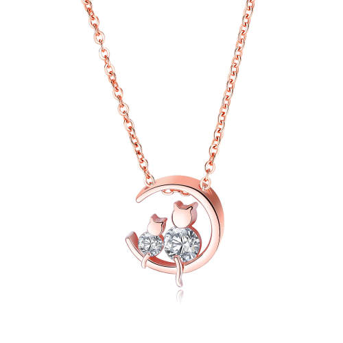 Wholesale Copper Mother and Baby Cat Moon Pendant