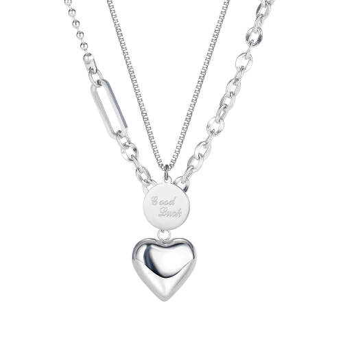 Wholesale Stainless Steel Double Layers Heart Pendant Necklace