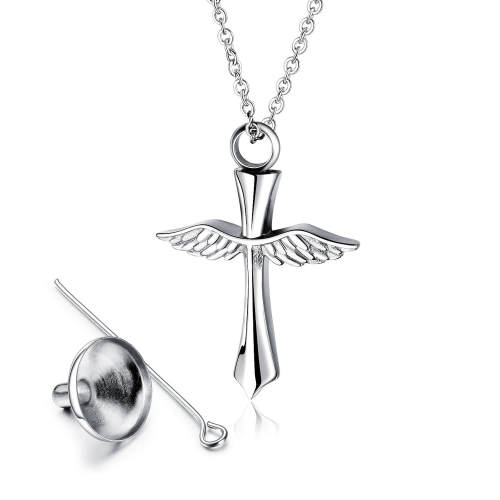 Wholesale Stainless Steel Wing Cross Cremation Urn Pendant