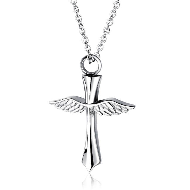 Wholesale Stainless Steel Wing Cross Cremation Urn Pendant