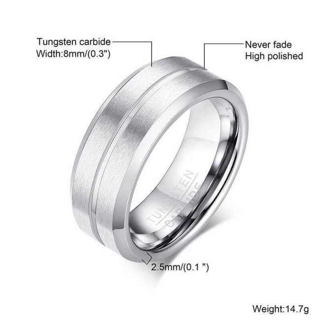 Wholesale Tungsten Center Groove Beveled Edges Ring