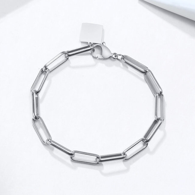 Wholesale Stainless Steel Paper Clip Chain Bracelet with Tag