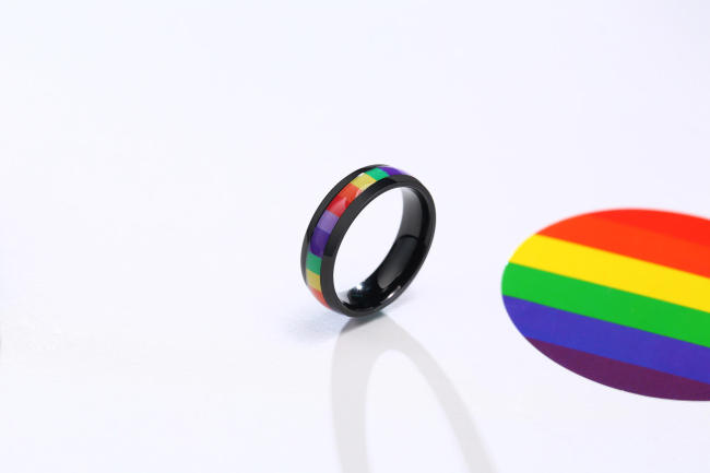 Wholesale Stainless Steel Rainbow Horizontal Stripes Ring