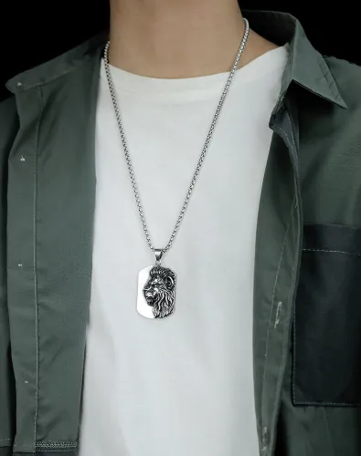 Wholesale Stainless Men's Lion Dog Tag Pendant Necklace