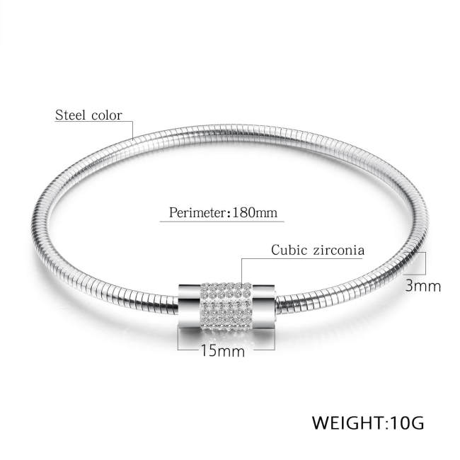 Wholesale Stainlss Steel Snake Bone Bangle With CZ