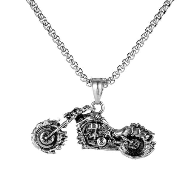 Wholesale Stainless Steel Punk Motorcycle Pendant Necklace