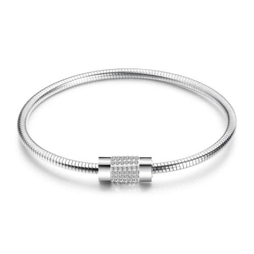 Wholesale Stainlss Steel Snake Bone Bangle With CZ