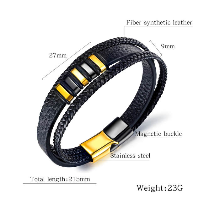 Wholesale Fashion Design Gold Men Leather Bracelet