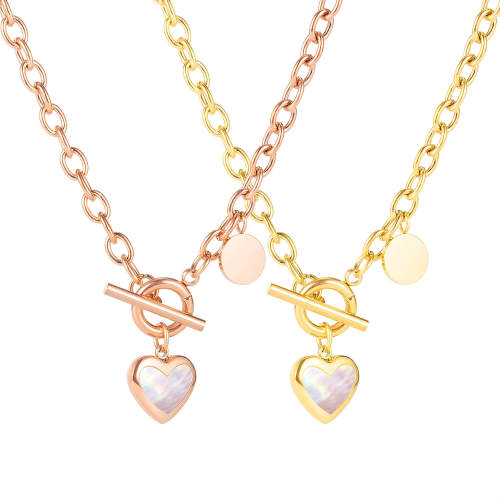 Wholesale Stainless Steel Shell Heart Pendant T-Bar Necklace