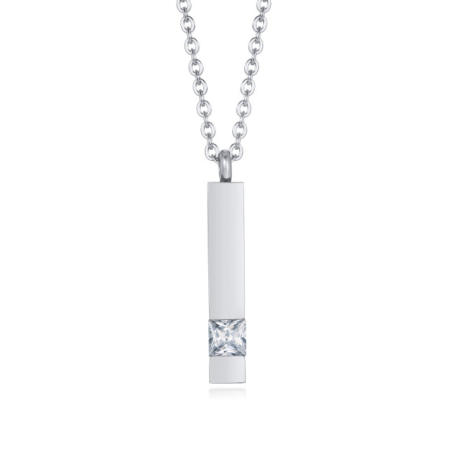 Wholesale Stainless Personalized Vertical Bar Necklace with CZ
