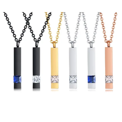 Wholesale Stainless Personalized Vertical Bar Necklace with CZ