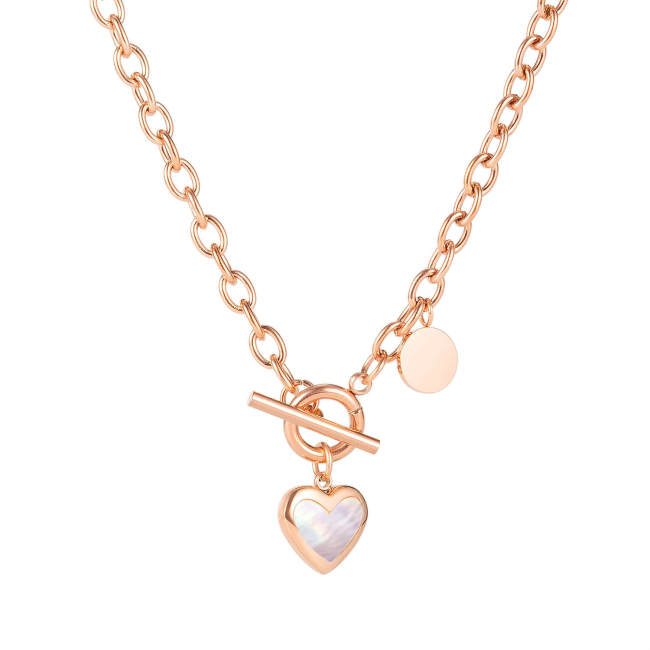 Wholesale Stainless Steel Shell Heart Pendant T-Bar Necklace