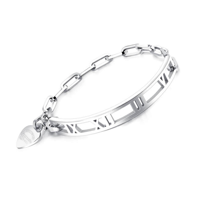 Wholesale Stainless Steel Roman Numeral Heart-shaped Bracelet