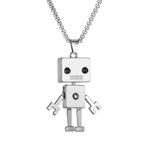 Wholesale Stainless Robot Necklace with Black CZ Eyes