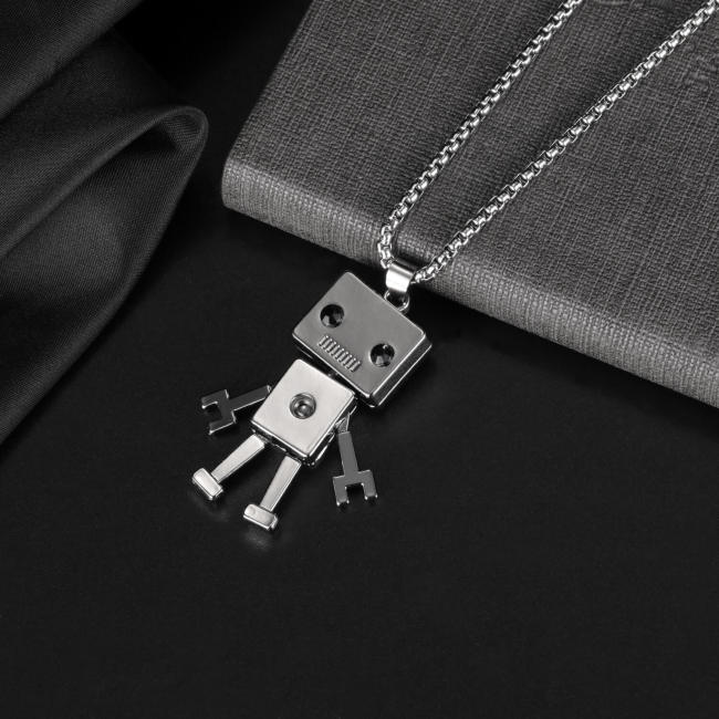 Wholesale Stainless Robot Necklace with Black CZ Eyes