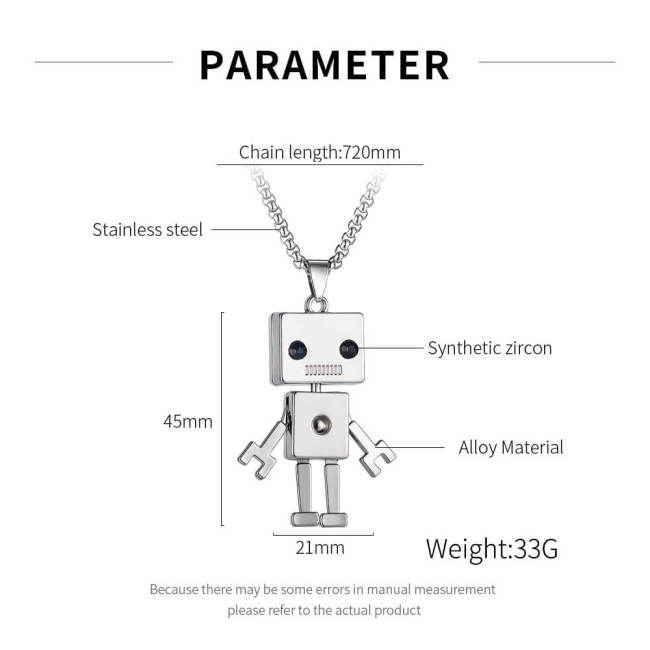 Wholesale Stainless Robot Necklace with Black CZ Eyes