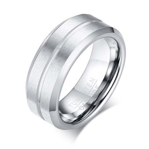 Wholesale Tungsten Center Groove Beveled Edges Ring