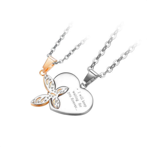 Wholesale Stainless Steel Butterfly Heart Couple Necklaces
