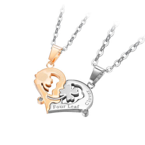Wholesale Stainless Four Leaf Clover Heart Puzzle Necklace Set