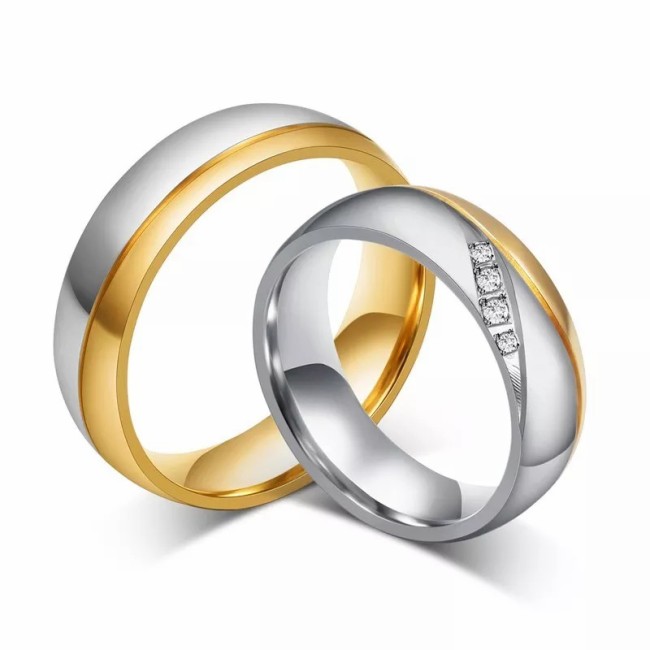 Wholesale Ebay Hot Sell Two Tone Wedding Rings with 3 CZ