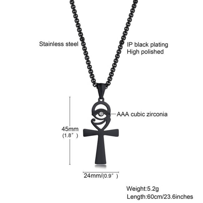 Wholesale Stainless Steel Unique Ankh Cross Pendant with CZ