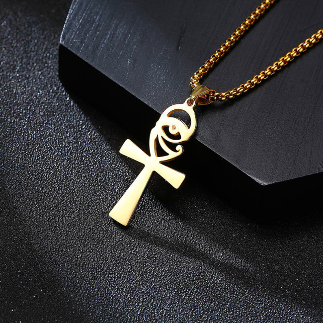 Wholesale Stainless Steel Unique Ankh Cross Pendant with CZ