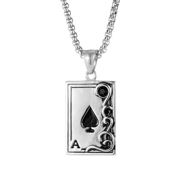 Wholesale Stainless Poker A pendant with Black CZ