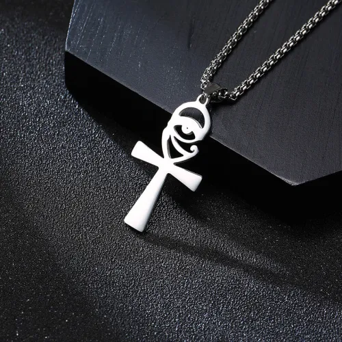 Wholesale Stainless Steel Unique Ankh Cross Pendant with CZ