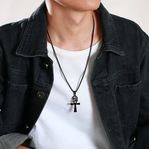 Wholesale Stainless Steel Unique Ankh Cross Pendant with CZ