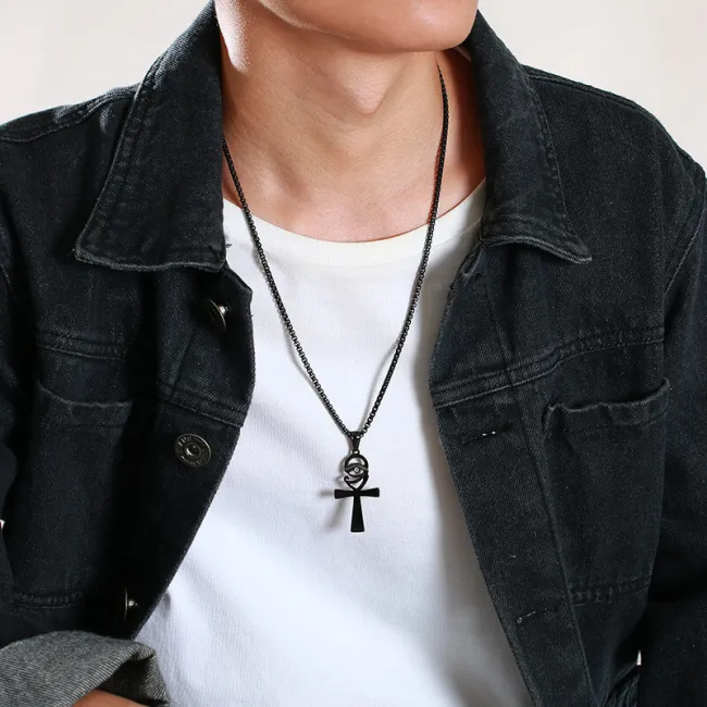 Wholesale Stainless Steel Unique Ankh Cross Pendant with CZ