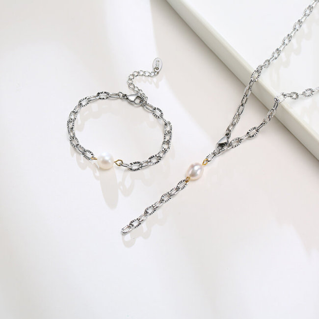 Wholesale Stainless Steel Hammered Link Bracelet and Necklace