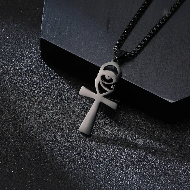 Wholesale Stainless Steel Unique Ankh Cross Pendant with CZ