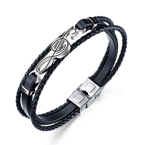 Wholesale Stainless Musical Note Braided Leather Bracelet