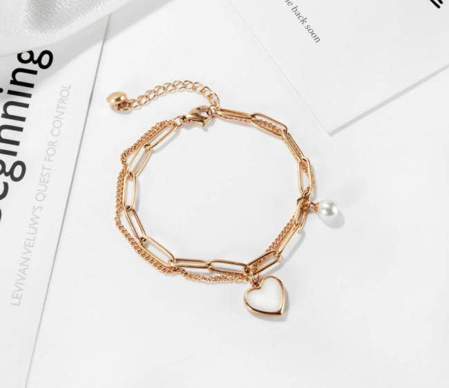 Wholesale Stainless Steel Paper Clip Bracelet with Heart