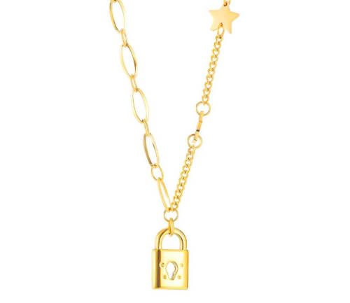 Wholesale Stainless Steel Hollow Padlock Pendant Necklace