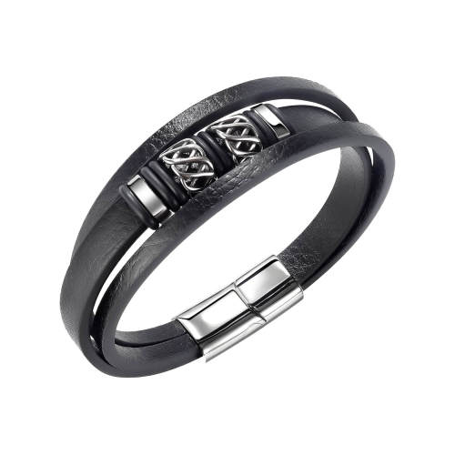 Wholesale Stainless Celtic Knot Bead Leather Bracelet
