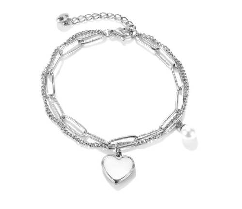 Wholesale Stainless Steel Paper Clip Bracelet with Heart