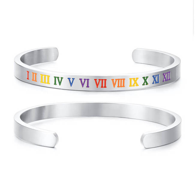 Wholesale Stainless Steel Roman Numeral Rainbow Bracelet