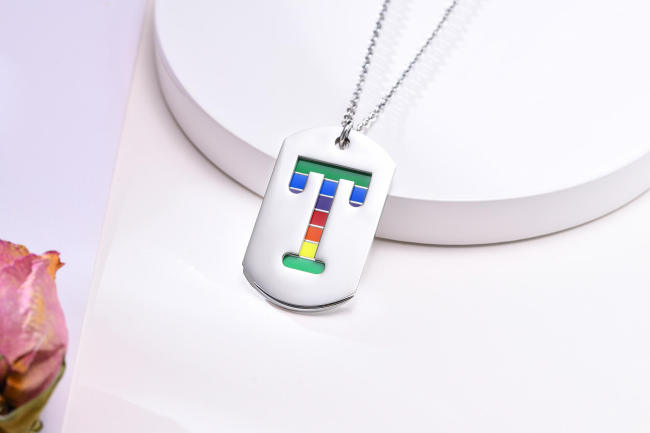 Wholesael Stainless Steel Rainbow LGBT Dog Tag Necklace