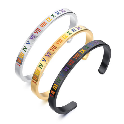 Wholesale Stainless Steel Roman Numeral Rainbow Bracelet