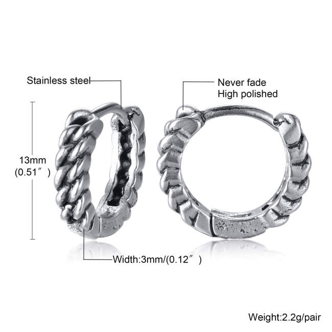 Wholesale Stainless Steel Men's Fashion Braid Earrings