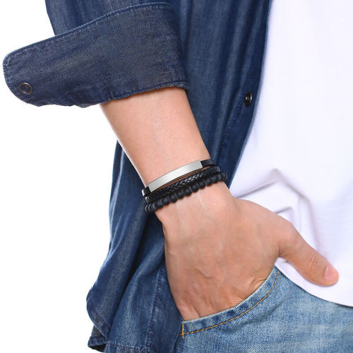 Wholesale Mens Leather and Agate Bracelet