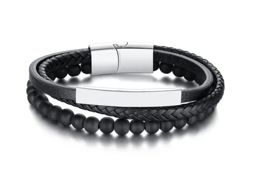 Wholesale Mens Leather and Agate Bracelet