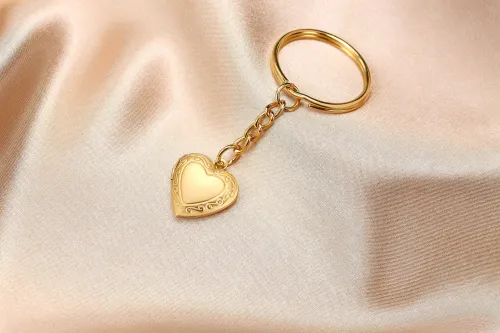 Wholesale Stainless Steel Gold Heart Locket Keychain
