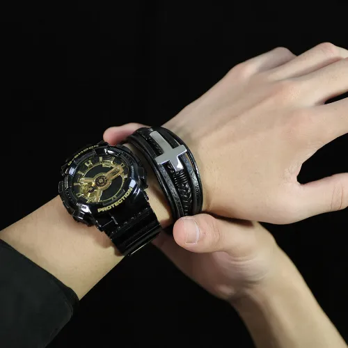 Wholesale Mens Cross Multi-layer Leather Bracelet